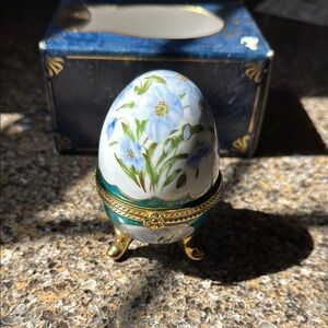 Vintage Easter Decor or Gift!  Hand Painted Porcelain Egg with Floral Design